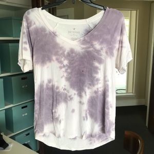 American Eagle Purple & White TieDye V Neck Shirt